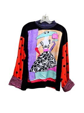 80s Reversible Polka Dot Stripe Graphic Cotton Top Unisex L/XL Mona Lisa